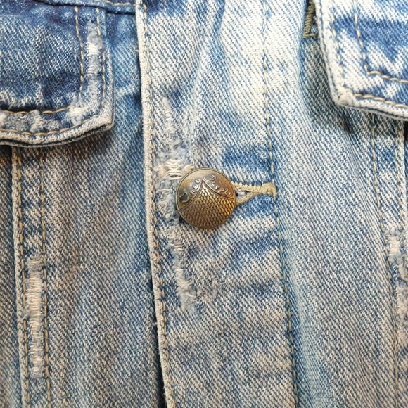 Free People | Distressed Denim Jacket with Removable Hood Size large - Picture 5 of 7